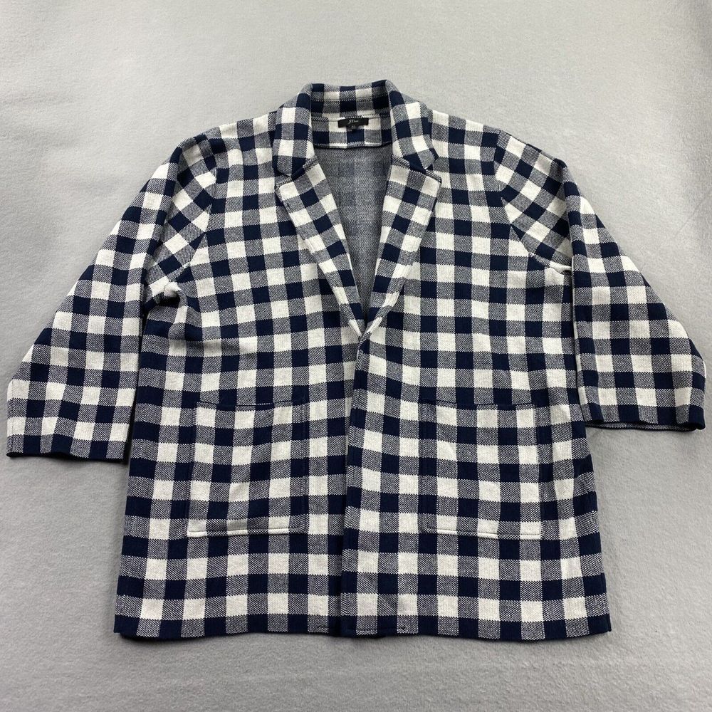 J Crew Cardigan Sweater Womens Extra Large Open Front Check Wool Blend Casual